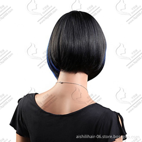 Wholesale heat resistant synthetic blue and brown short bob wigs natural straight hair wig for women